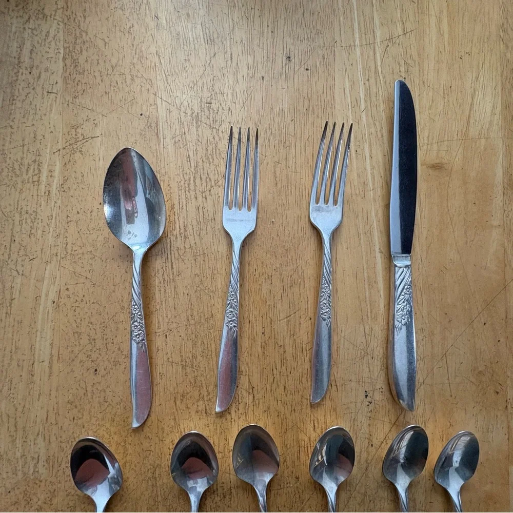 Wm Rogers Oneida Wildwood I Always Silver Plate 10 Pieces Spoons Knife Fork 1958